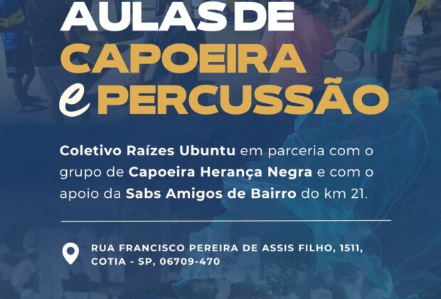 Inscrições abertas para aulas gratuitas de percussão e capoeira Cotia